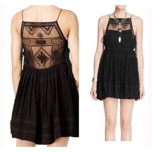 Free People Black Emily Crochet‎ Lace Mini Dress Sleeveless Boho Summer Bohemian